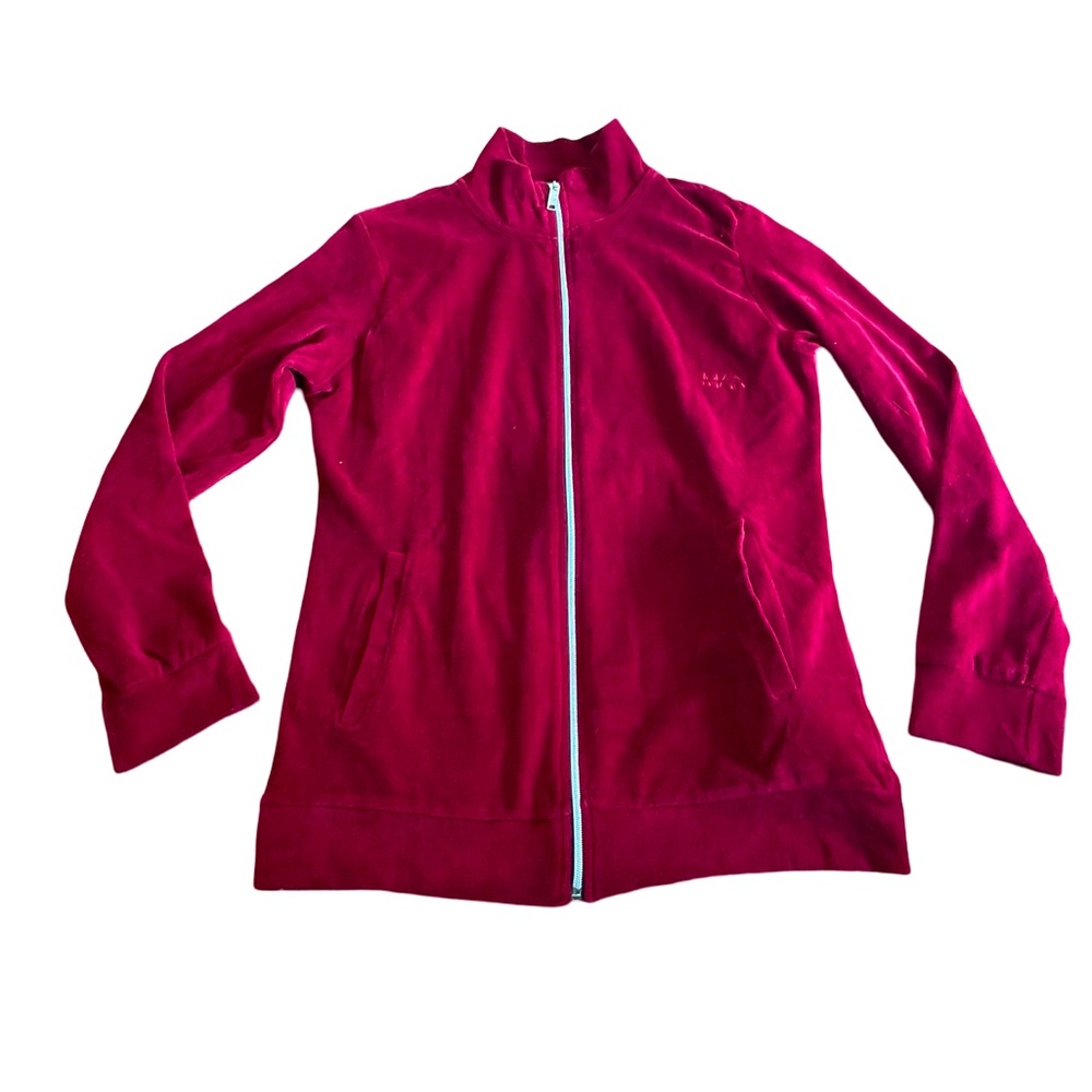 Men boohoo Man full zip velvet sweatshirt size MED Skinny Track Top burgundy red
